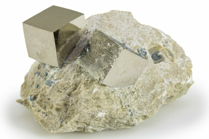 Two Natural Pyrite Cubes In Rock - Navajun, Spain #304007